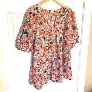 St. John’s Bay Floral Blouse – Orange & Blue – Size XXL